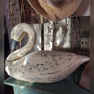 NEW PRIMITIVE FARMHOUSE SWAN Aged Look Goose Bent Neck Folk Art 15"Lx9.5"H Cream